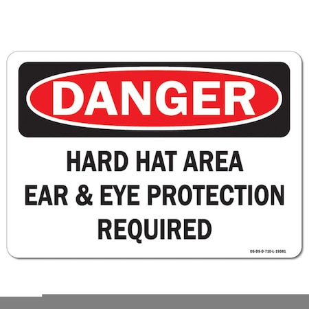 Signmission OSHA Decal, Hard Hat Area Ear And Eye Protection Required, 10in X 7in Decal, 7" H, 10" W, Landscape OS-DS-D-710-L-19381